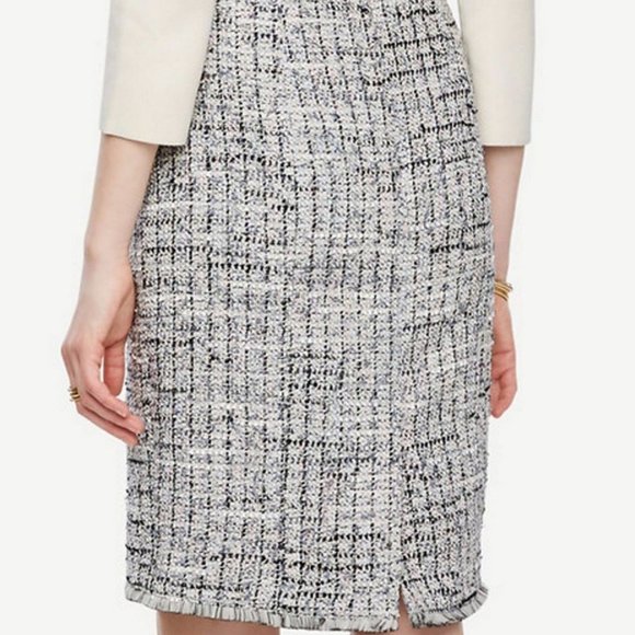 Ann Taylor Mult Grid Fringe Tweed Pencil Skirt $89 - Picture 5 of 10